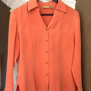 Caslon silk, french cuffed, peach blouse.  Size small.